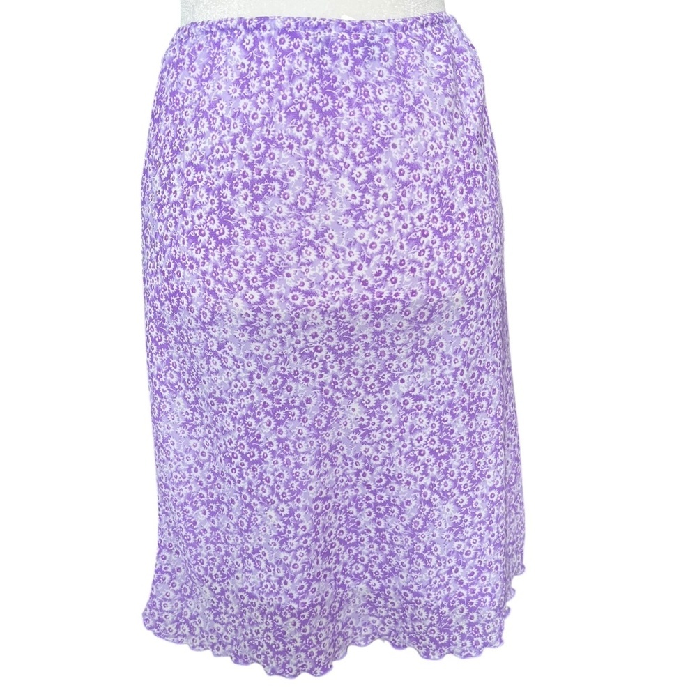Vintage Light Purple Lilac Tiny Floral Print Midi Skirt Ruffle Hem